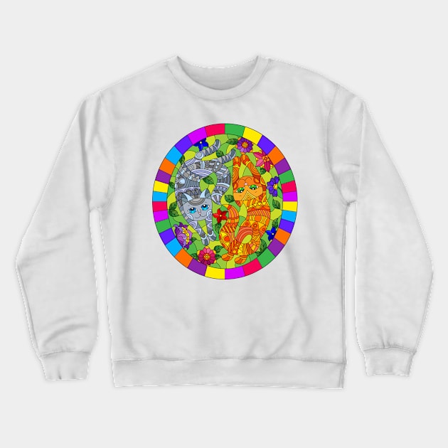 Cute Kitty Stained Glass Design Pattern Crewneck Sweatshirt by The Little Store Of Magic